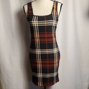 SHEIN Black and Brown Square Neck Sheath Dress
